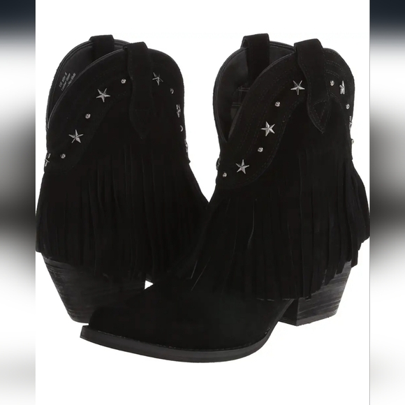 Very Volatile Womens Fringe Suede Boots Heels Size 7 Black Bootie Ankle. - Picture 2 of 13